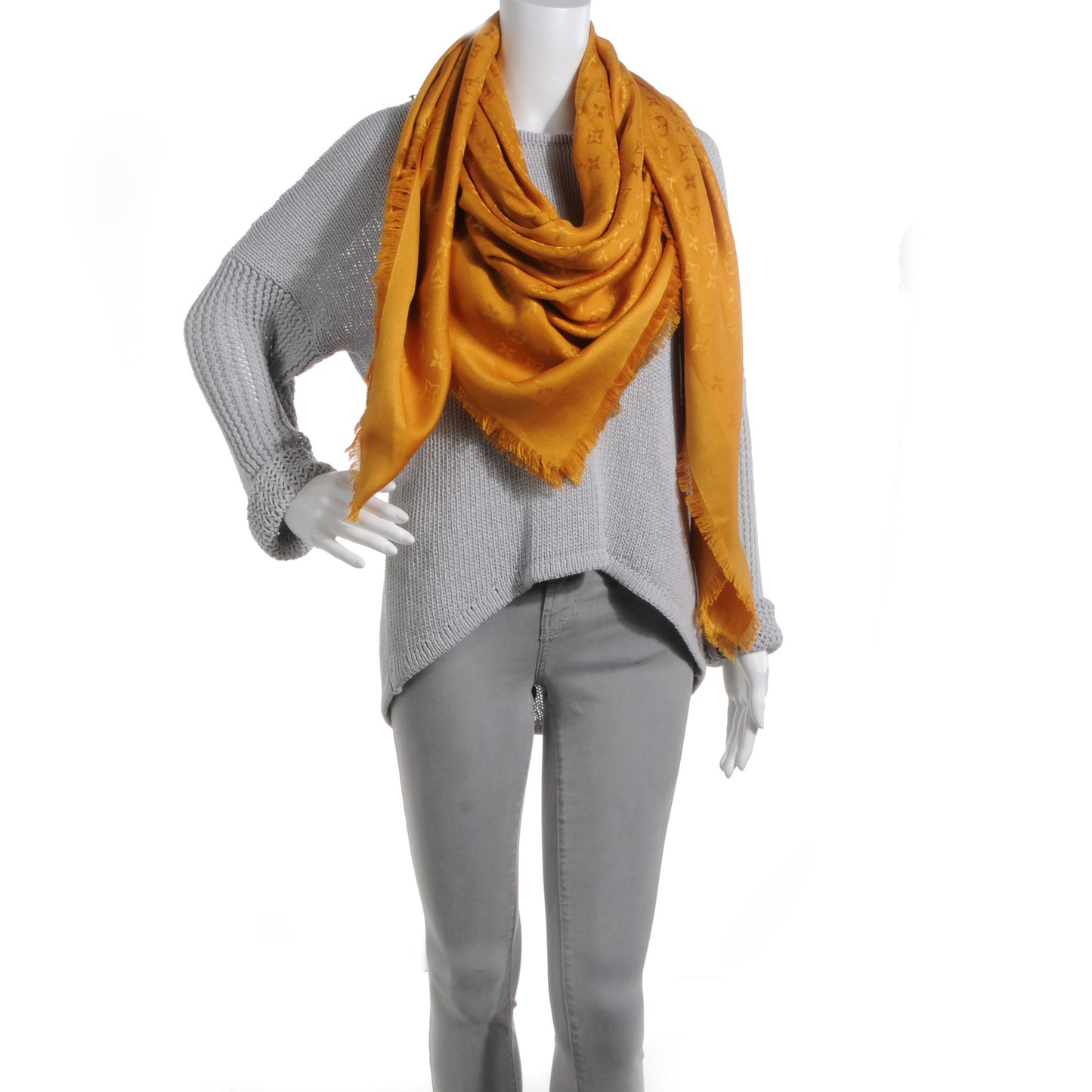 Wool Silk Monogram Shawl Safran