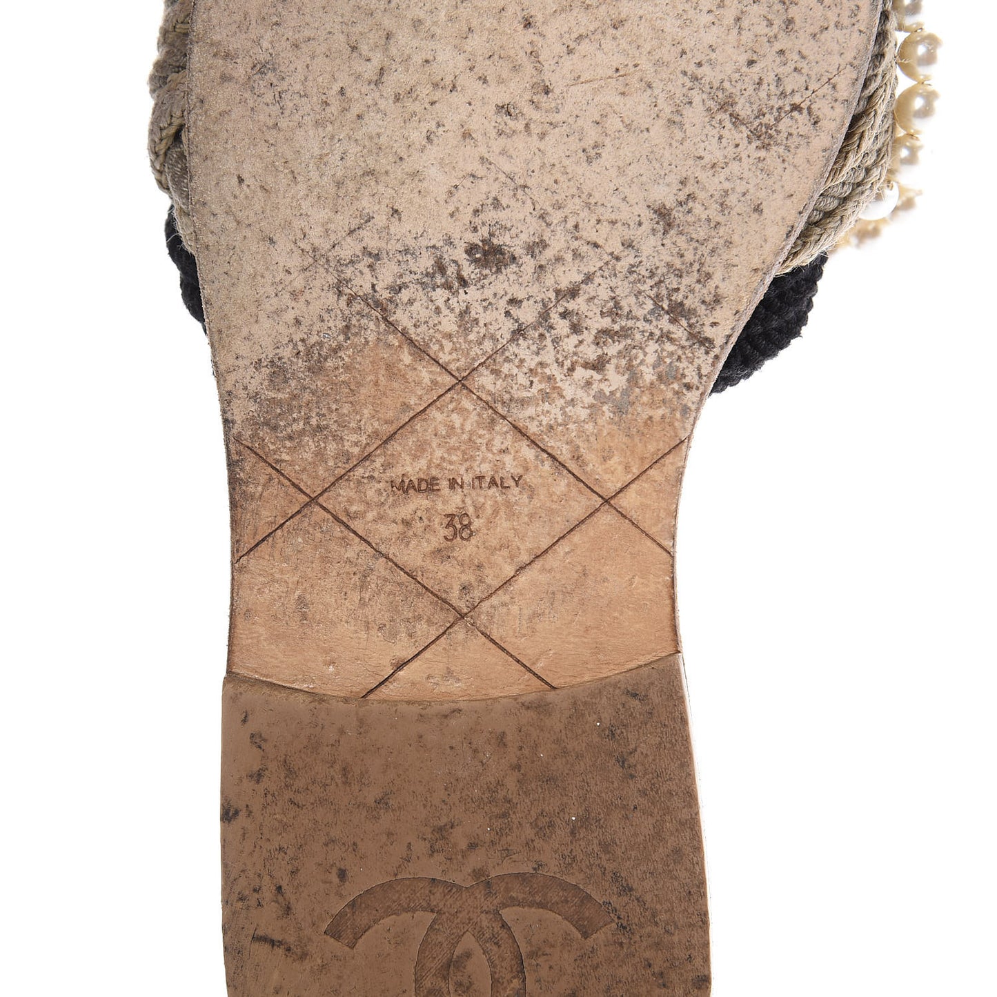 Lambskin Pearl Cord CC Mules 38 Black Beige