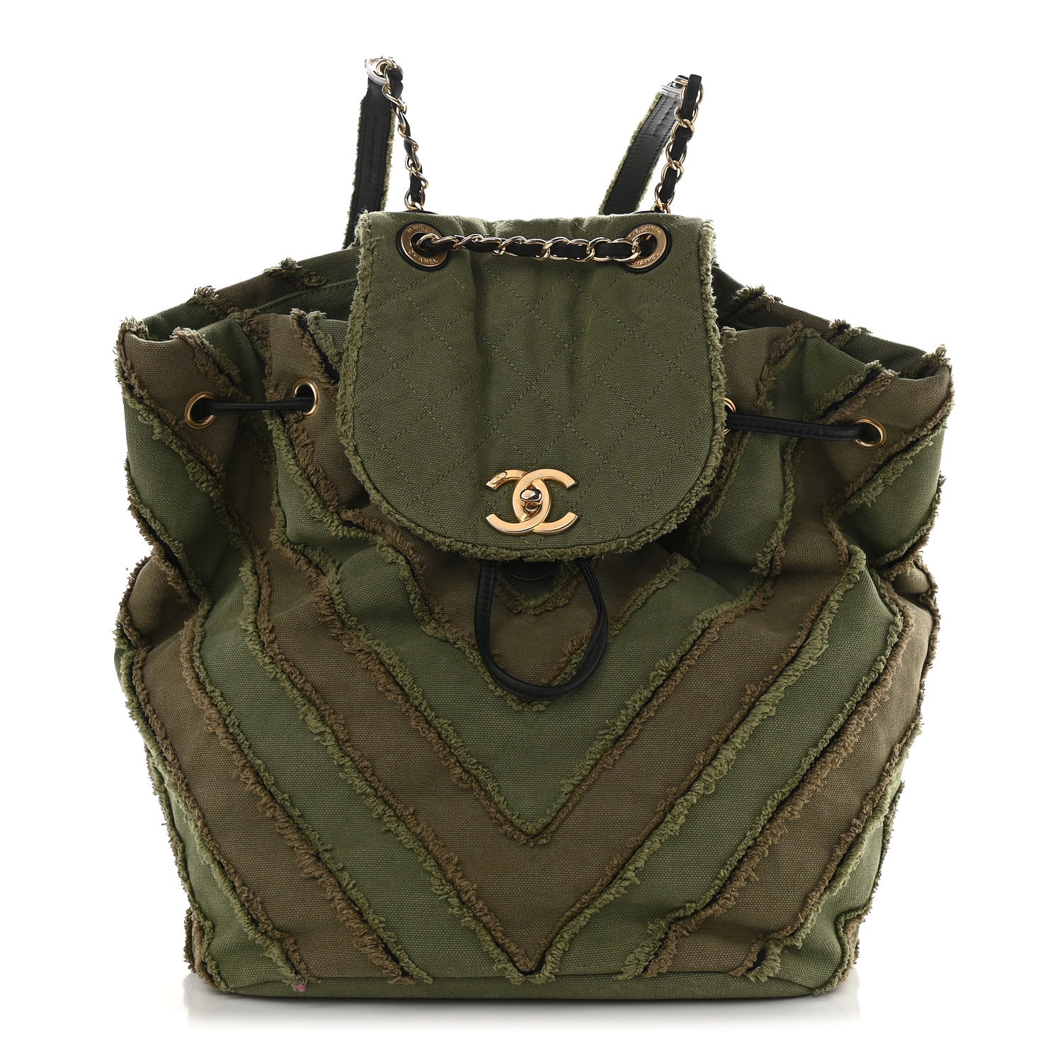 Chanel Canvas Chevron Cuba Patchwork Backpack Khaki 1 of 11