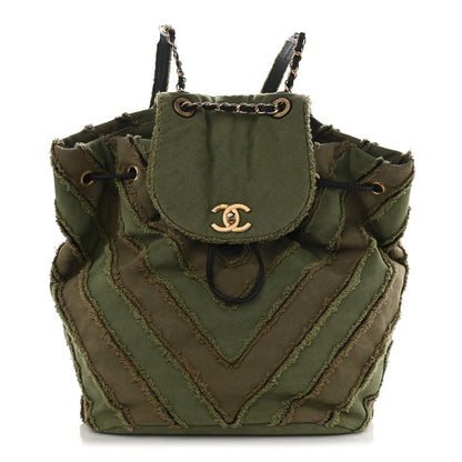 Chanel Canvas Chevron Cuba Patchwork Backpack Khaki 1 of 11