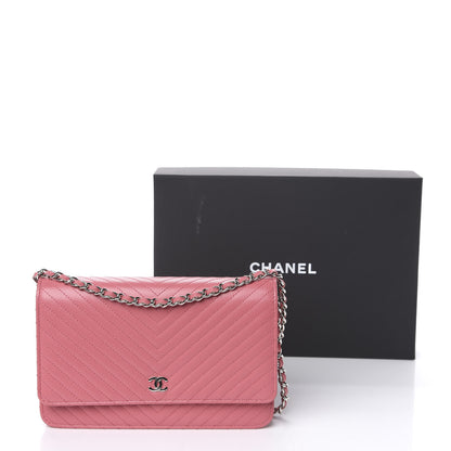 Chanel Caviar Chevron Quilted Wallet On Chain WOC Pink 12 of 12