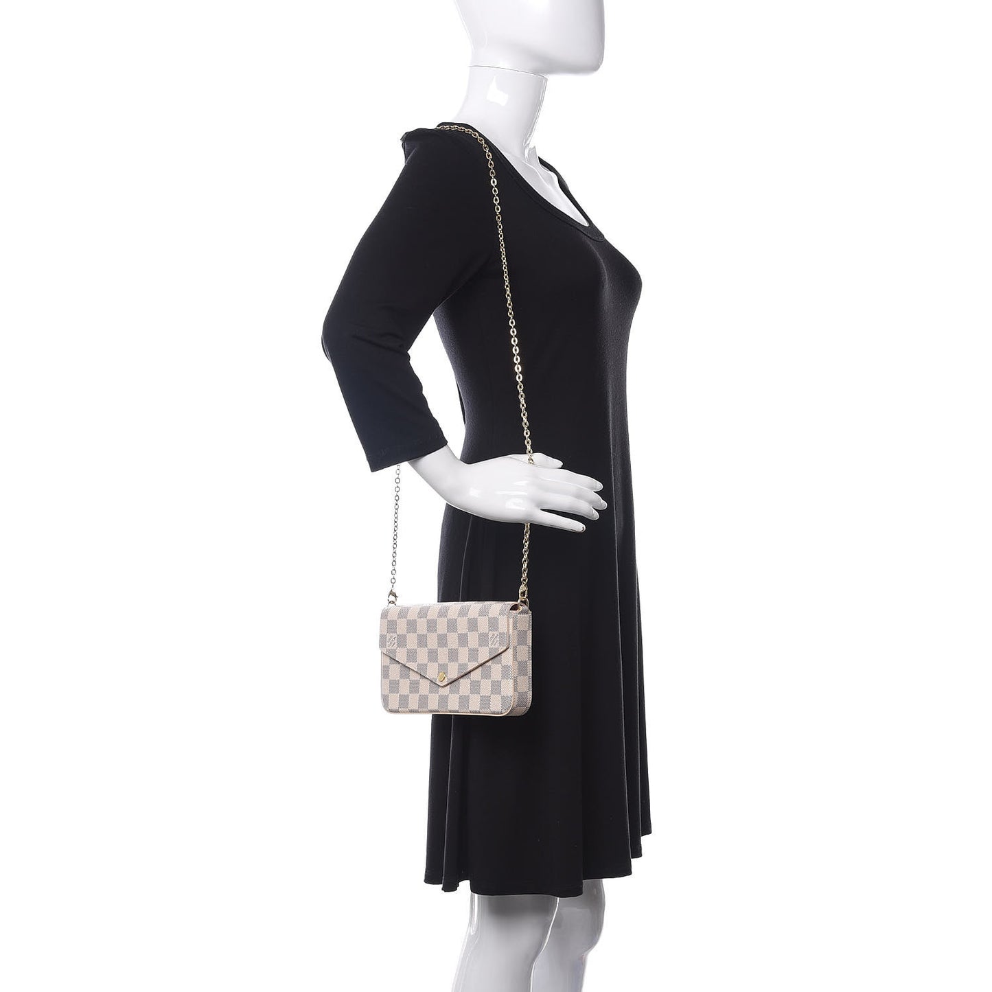 Damier Azur Pochette Felicie Chain Wallet Rose Ballerine