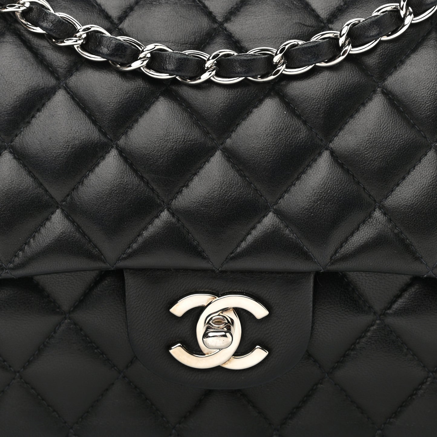 Lambskin Quilted Medium Double Flap Black