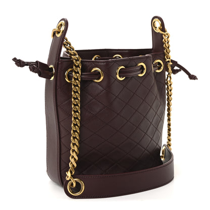 Saint Laurent Lambskin Carre Quilted Cassandre Small Bucket Bag Hot Wine 3 of 10