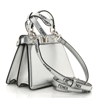 Fendi X MARC JACOBS Vitello Catalan Mirror Petite Peekaboo I SEE U Satchel Argento 3 of 11