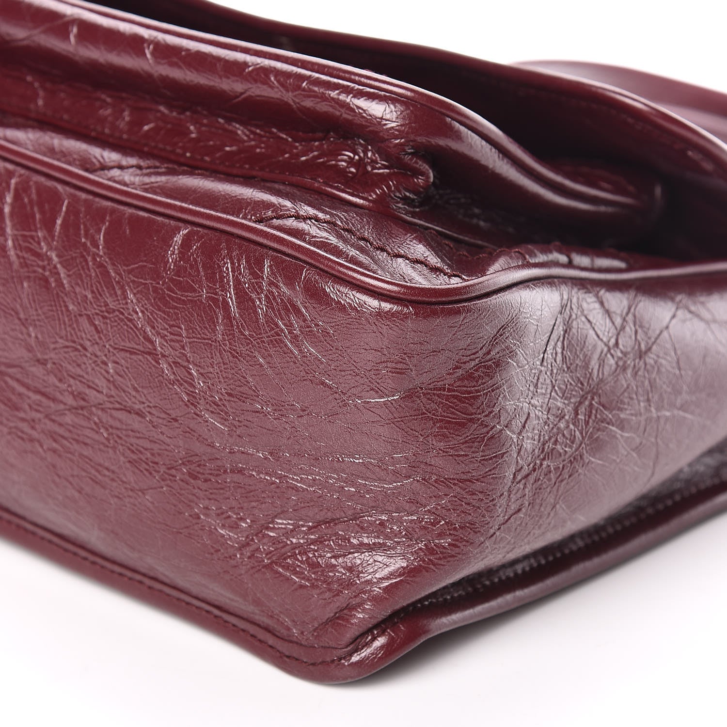 Saint Laurent Crinkled Calfskin Matelasse Monogram Medium Niki Chain Satchel Burgundy 9 of 14