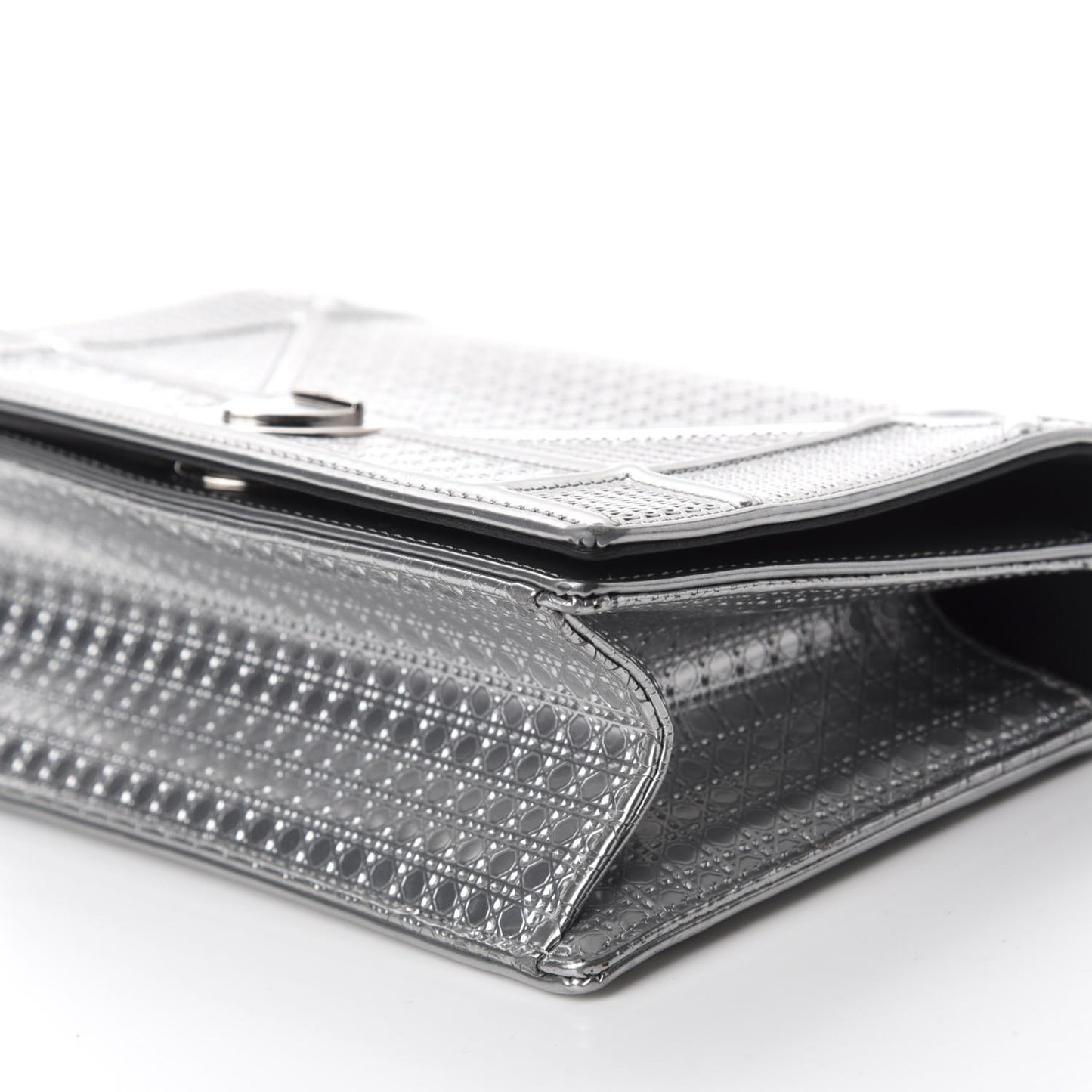 Metallic Patent Micro-Cannage Small Diorama Flap Bag Silver