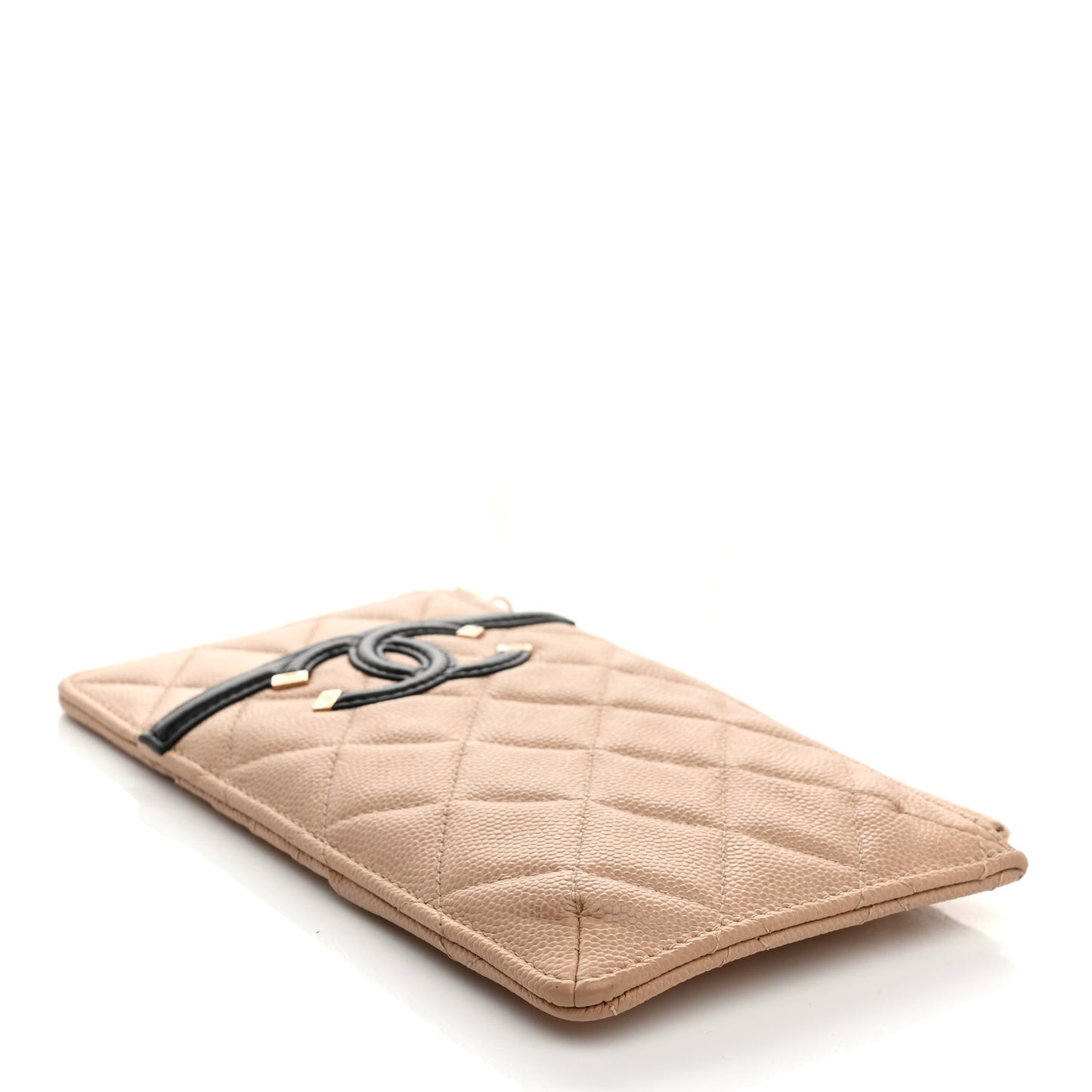 Caviar Quilted Filigree Classic Flat Wallet Pouch Beige Black