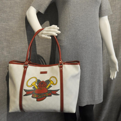 Gucci GG Plus Monogram Tattoo Heart Medium Joy Tote Off White Red 3 of 9