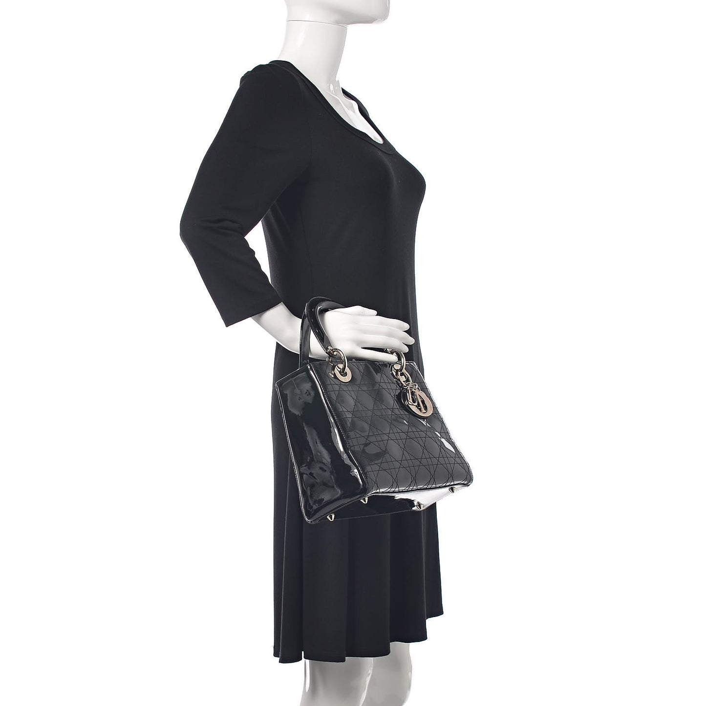 Patent Cannage Stitched Medium Lady Dior Black