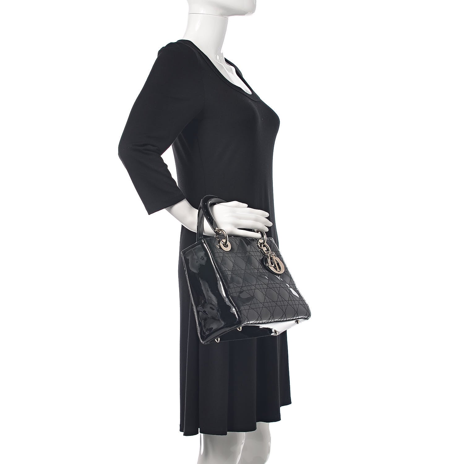 Christian Dior Patent Cannage Stitched Medium Lady Dior Black 2 of 9