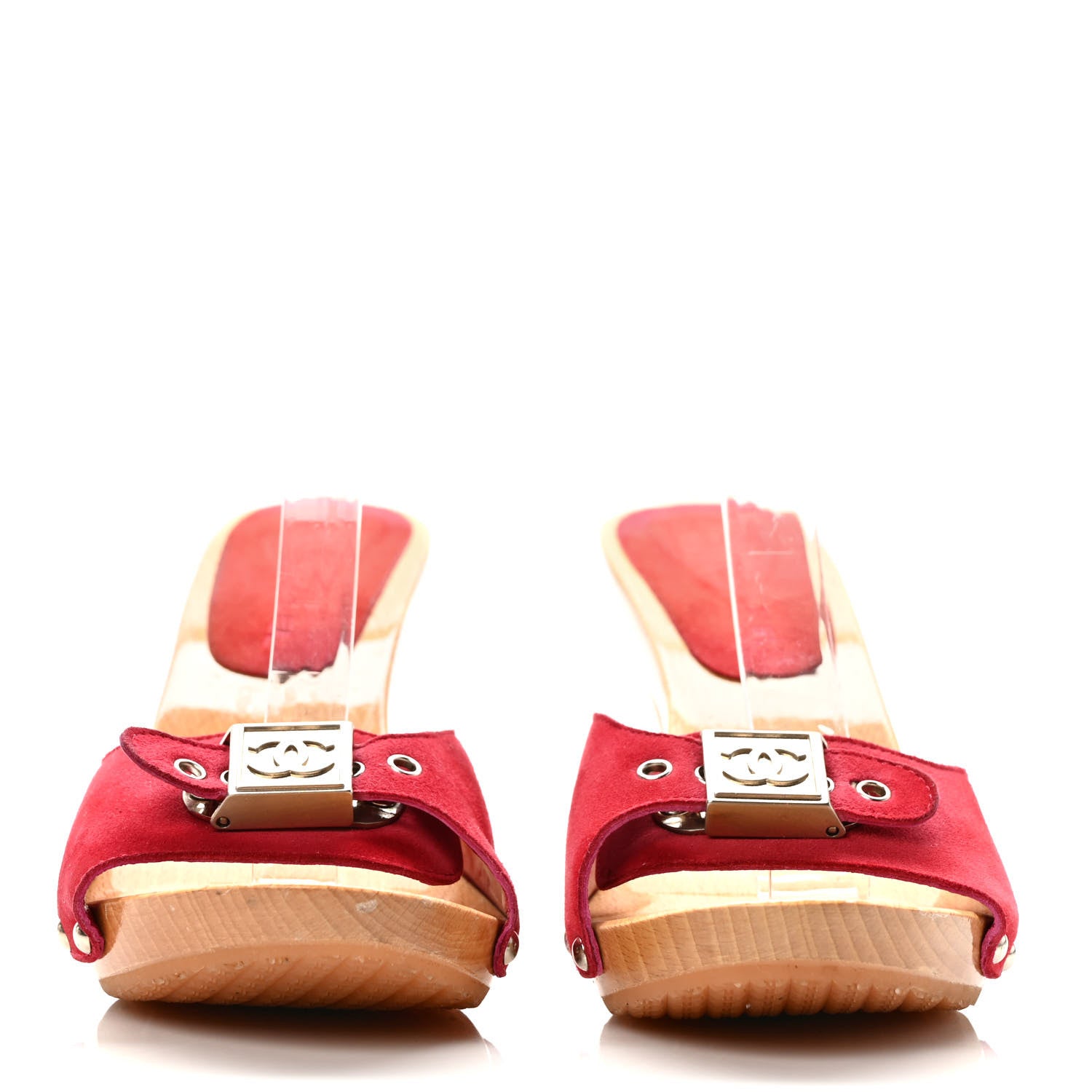 Chanel Suede CC Buckle Clogs 37 Red 2 of 8