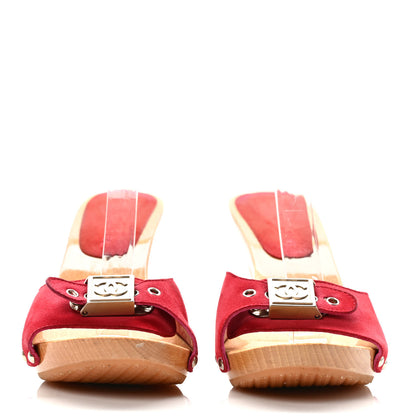 Chanel Suede CC Buckle Clogs 37 Red 2 of 8