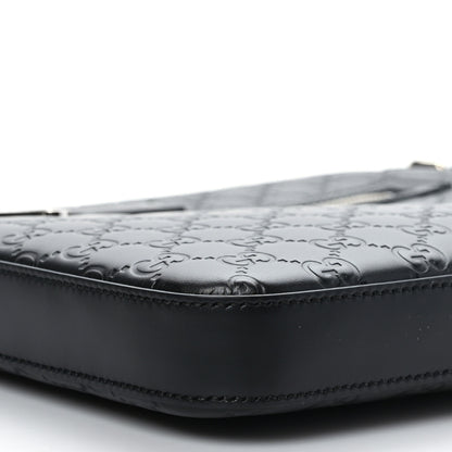 Gucci Guccissima Signature Medium Flat Messenger Bag Black 8 of 9