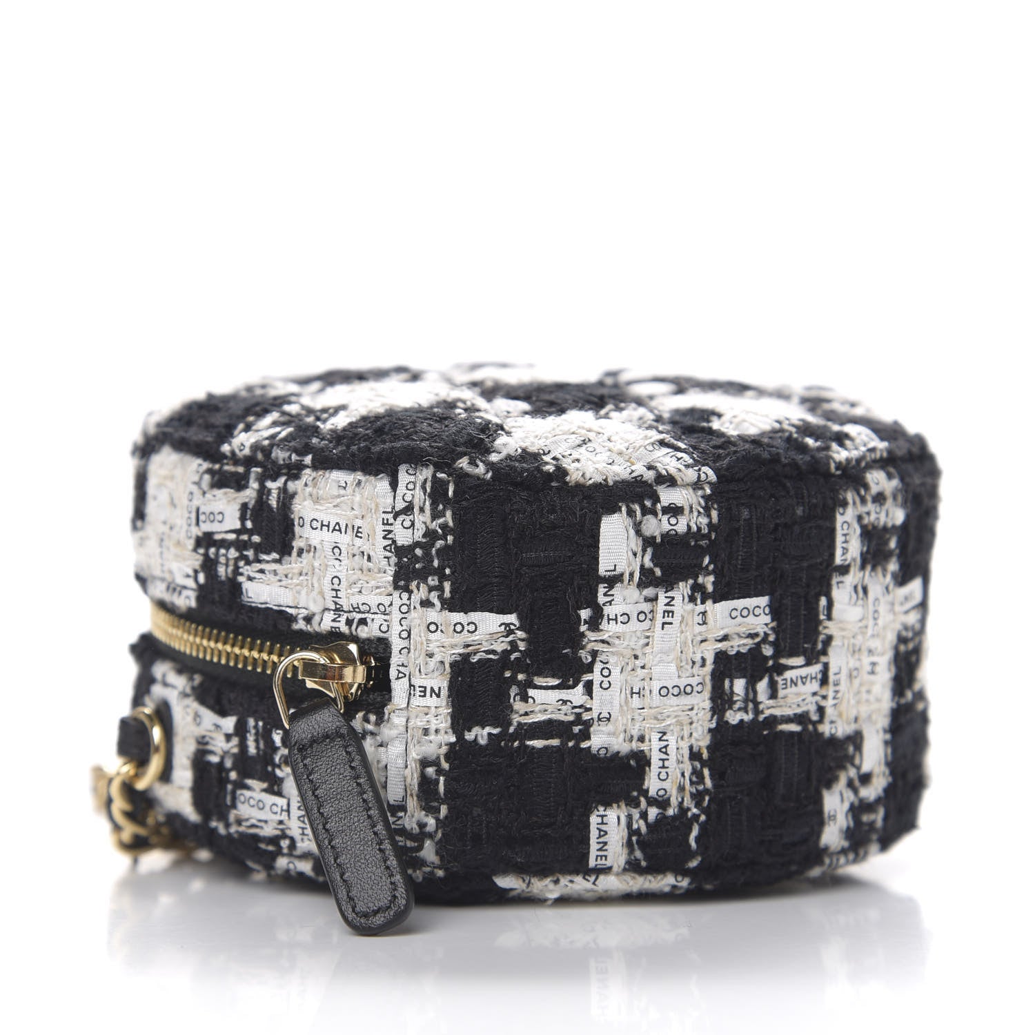 Chanel Tweed Quilted Round Clutch With Chain Black Ecru White 3 of 9