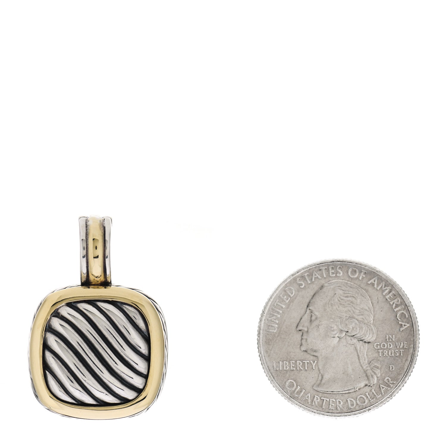 David Yurman Sterling Silver 18K Yellow Gold Sculpted Cable Enhancer Pendant 2 of 3