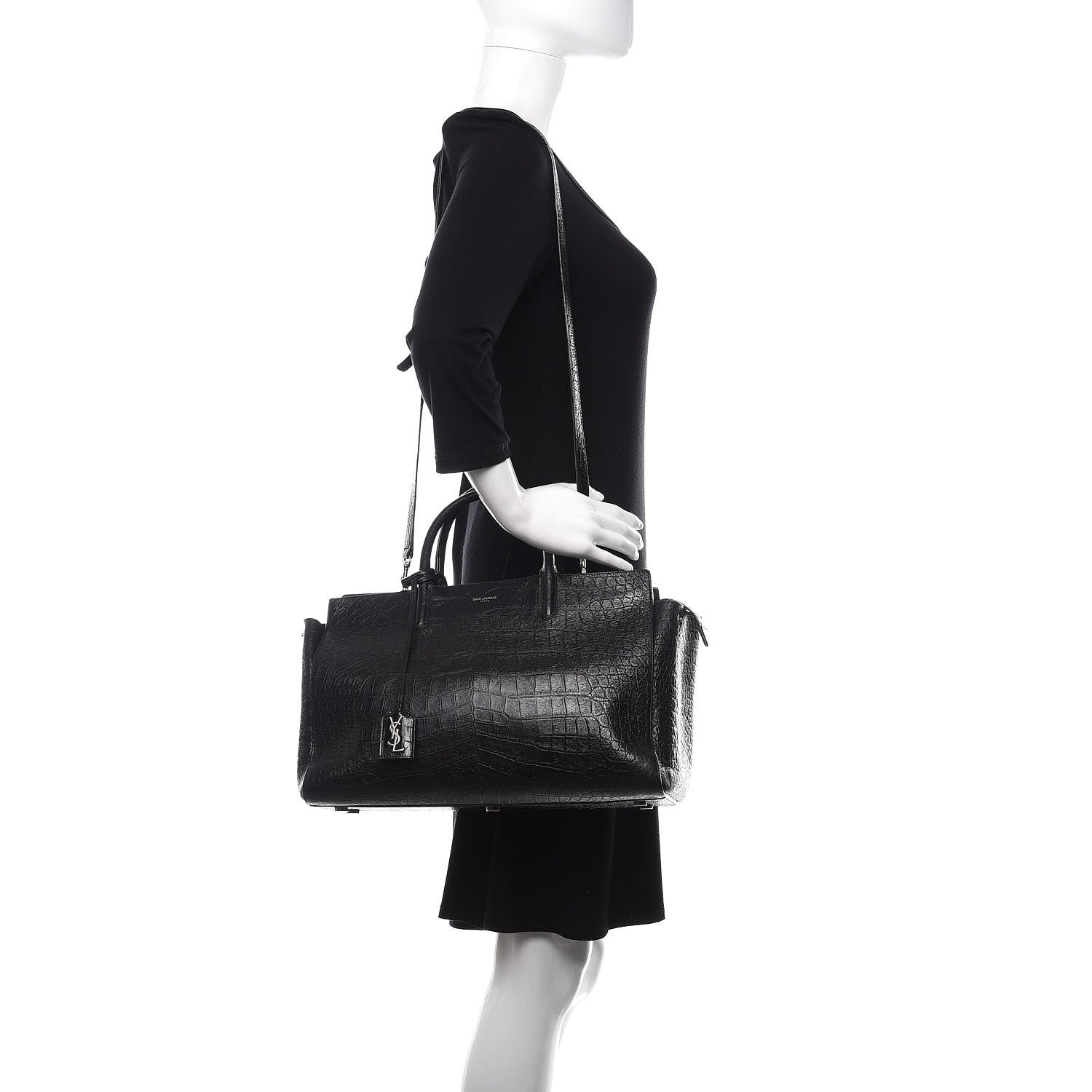 Saint Laurent Calfskin Crocodile Embossed Medium Cabas Rive Gauche Black 2 of 11