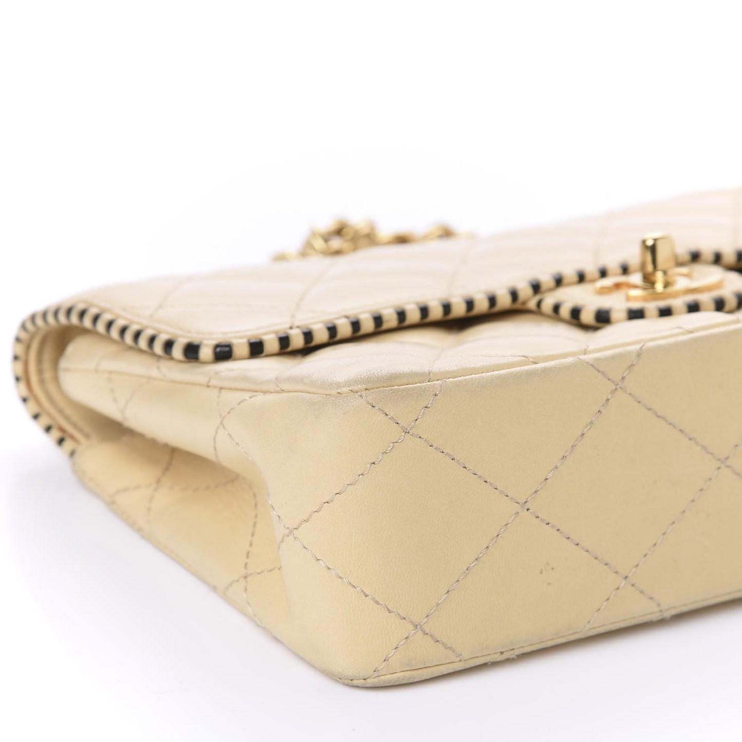 Lambskin Quilted Small Single Flap Beige