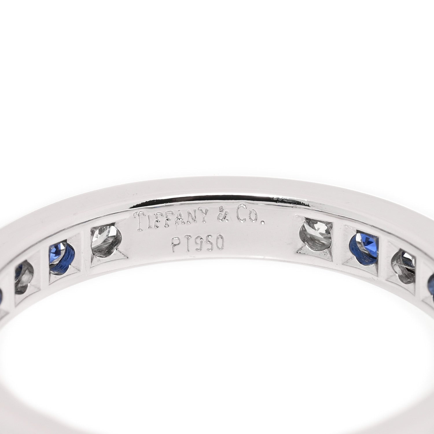 Tiffany Platinum Diamond Blue Sapphire Eternity Band Ring 56 7.5 4 of 4