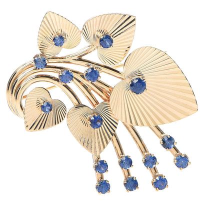 Tiffany 14K Yellow Gold Diamond Blue Sapphire Swirl Pin Brooch 1 of 4