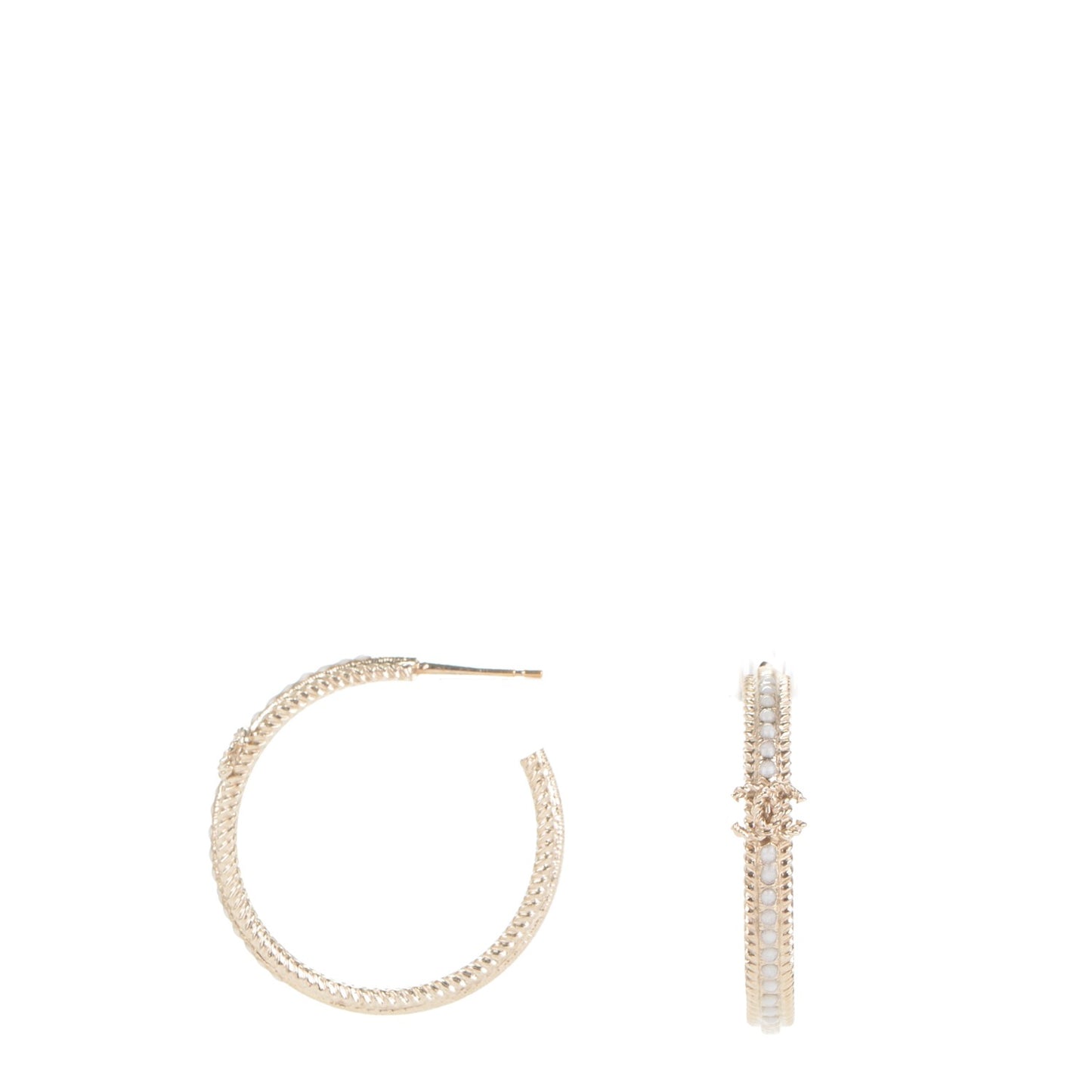Enamel CC Hoop Earrings Gold Pearly White