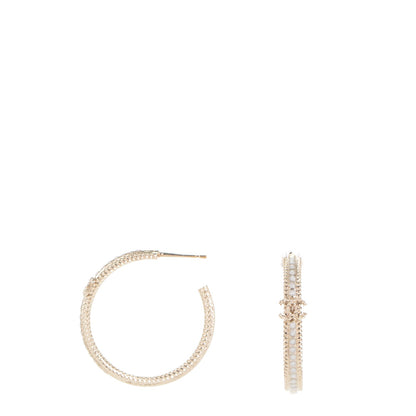 Chanel Enamel CC Hoop Earrings Gold Pearly White 1 of 4