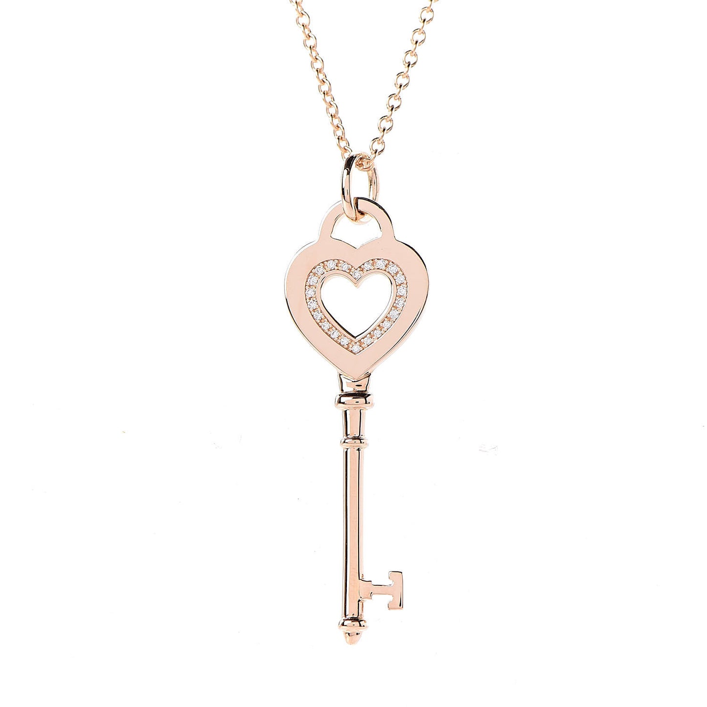 18K Rose Gold Diamond Heart Key Pendant Necklace
