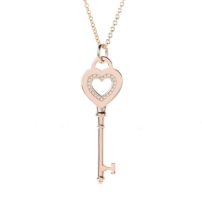 Tiffany 18K Rose Gold Diamond Heart Key Pendant Necklace 4 of 6