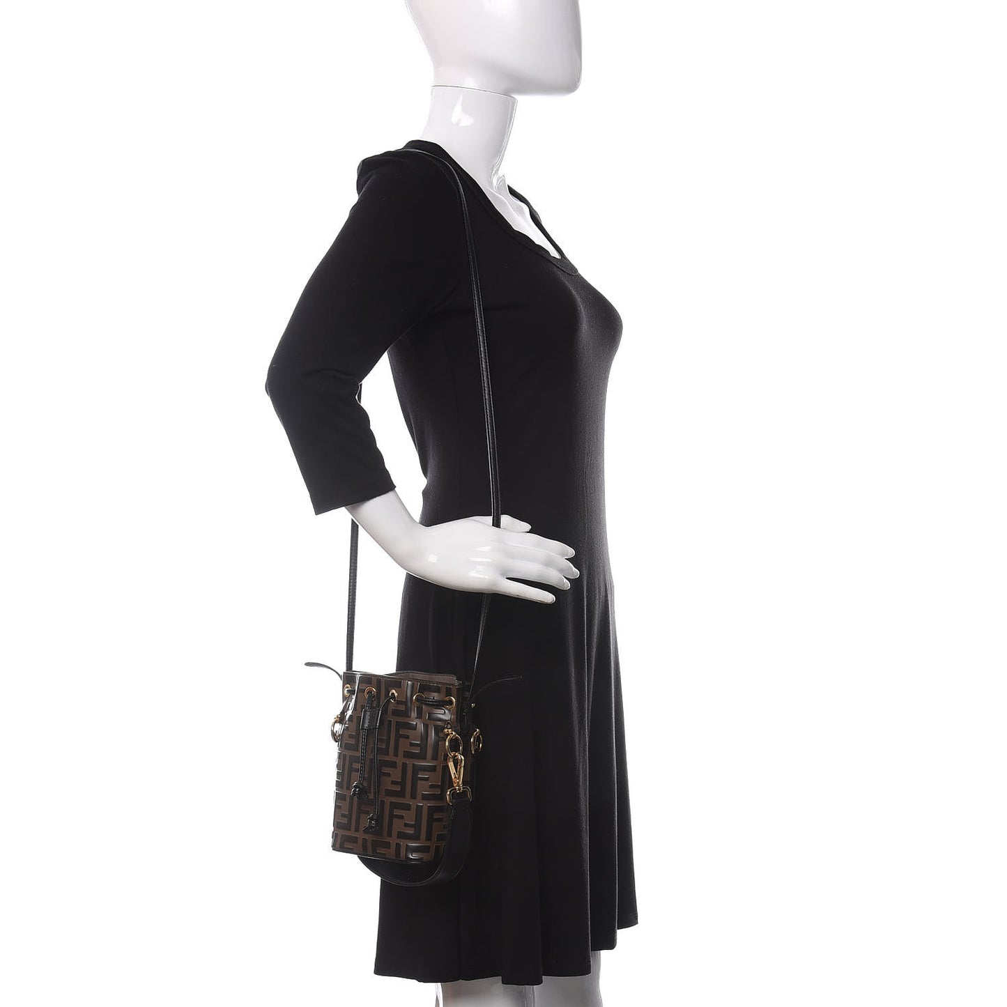 Vitello Liberty F is Fendi Bi-Color FF 1974 Embossed Mini Mon Tresor Bucket Bag Maya Black