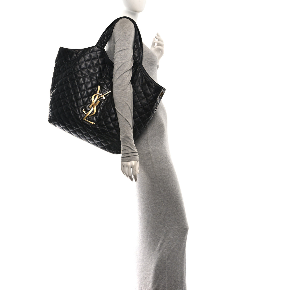 Saint Laurent Lambskin Quilted Maxi Icare Shopping Tote Black 2 of 10
