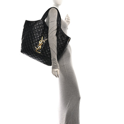 Saint Laurent Lambskin Quilted Maxi Icare Shopping Tote Black 2 of 10