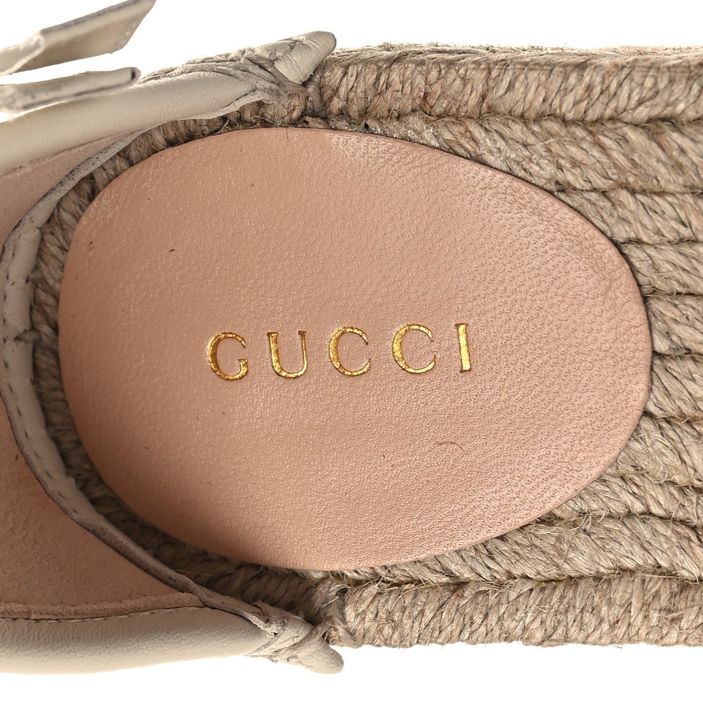 GG Raffia Monogram Ankle Wrap Platform Espadrille Wedge Sandals 37 Beige