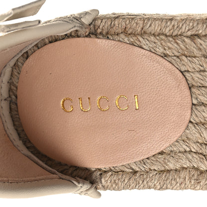 Gucci GG Raffia Monogram Ankle Wrap Platform Espadrille Wedge Sandals 37 Beige 8 of 9