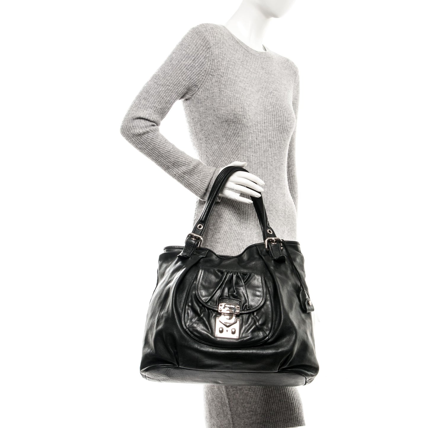 Vitello Lux Large Tote Nero Black