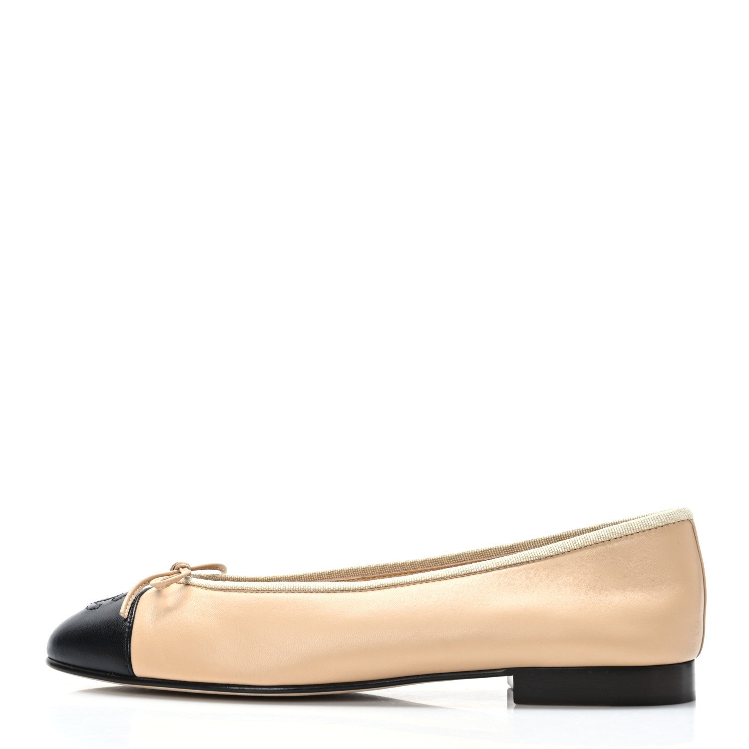 Chanel Lambskin Cap Toe CC Ballerina Flats 39.5 Beige Black 1 of 8