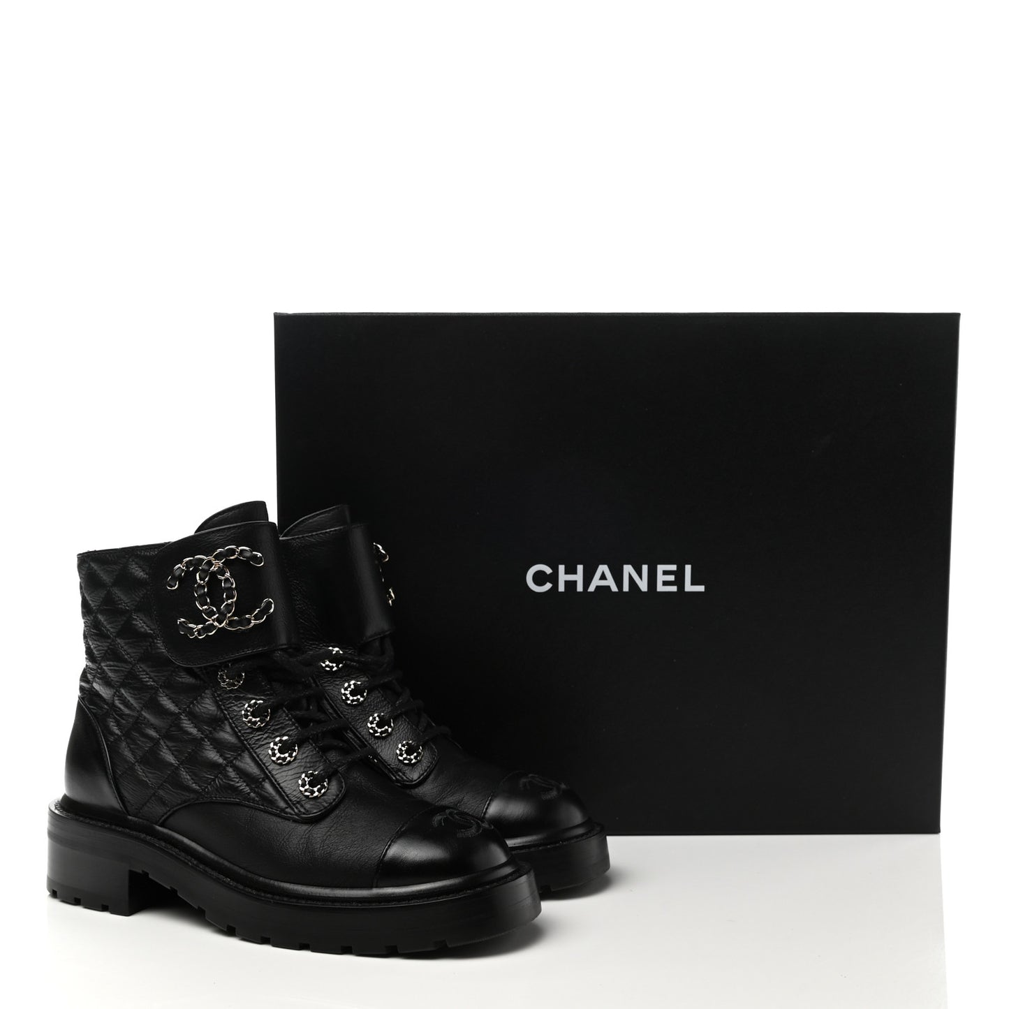 Shiny Goatskin Calfskin Quilted Lace Up Combat Boots 36 Black