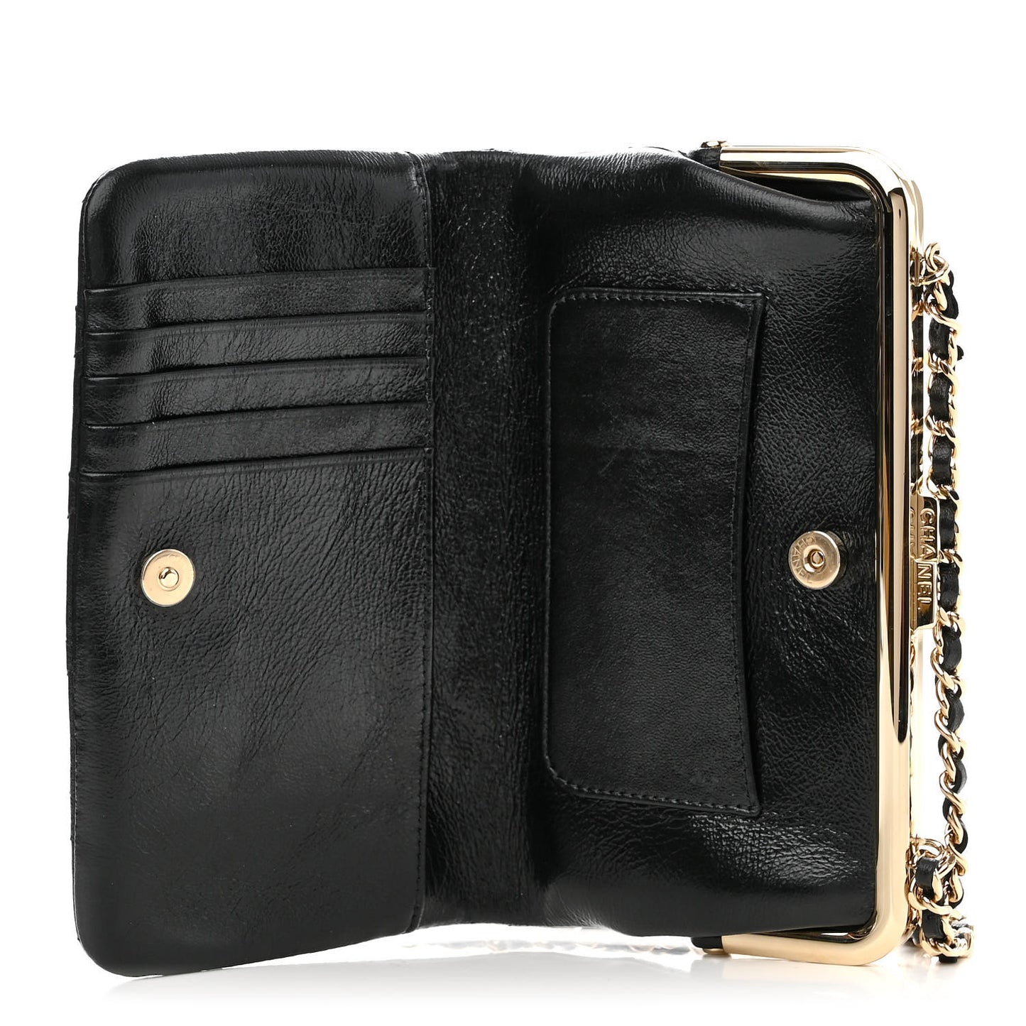 Lambskin Quilted Frame Clutch With Chain Black