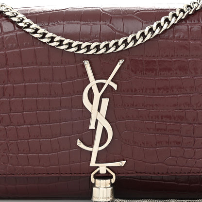 Saint Laurent Calfskin Crocodile Embossed Small Classic Monogram Kate Tassel Satchel Rouge Legion 7 of 10