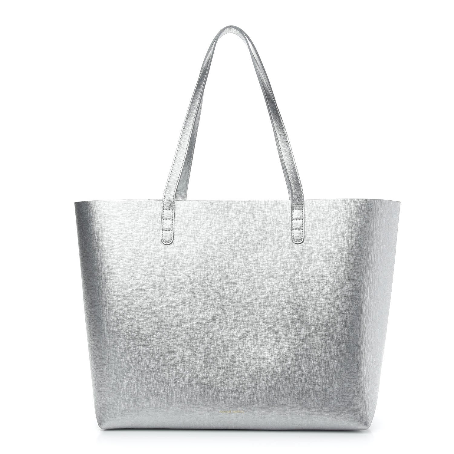 Mansur Gavriel Metallic Saffiano Small Shopping Tote Silver 3 of 10