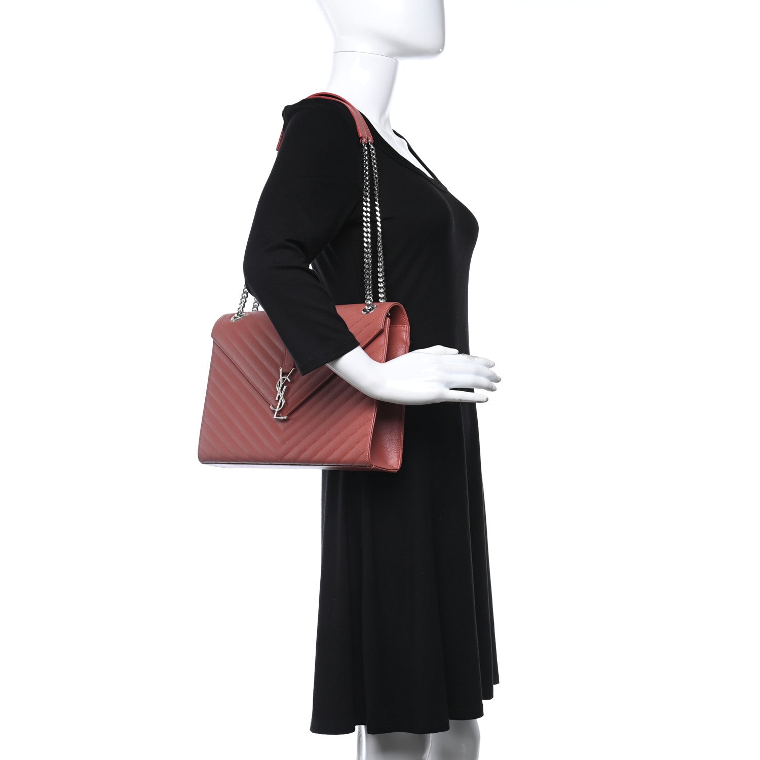 Saint Laurent Grain De Poudre Matelasse Chevron Large Monogram Satchel Mystic Rose 2 of 11
