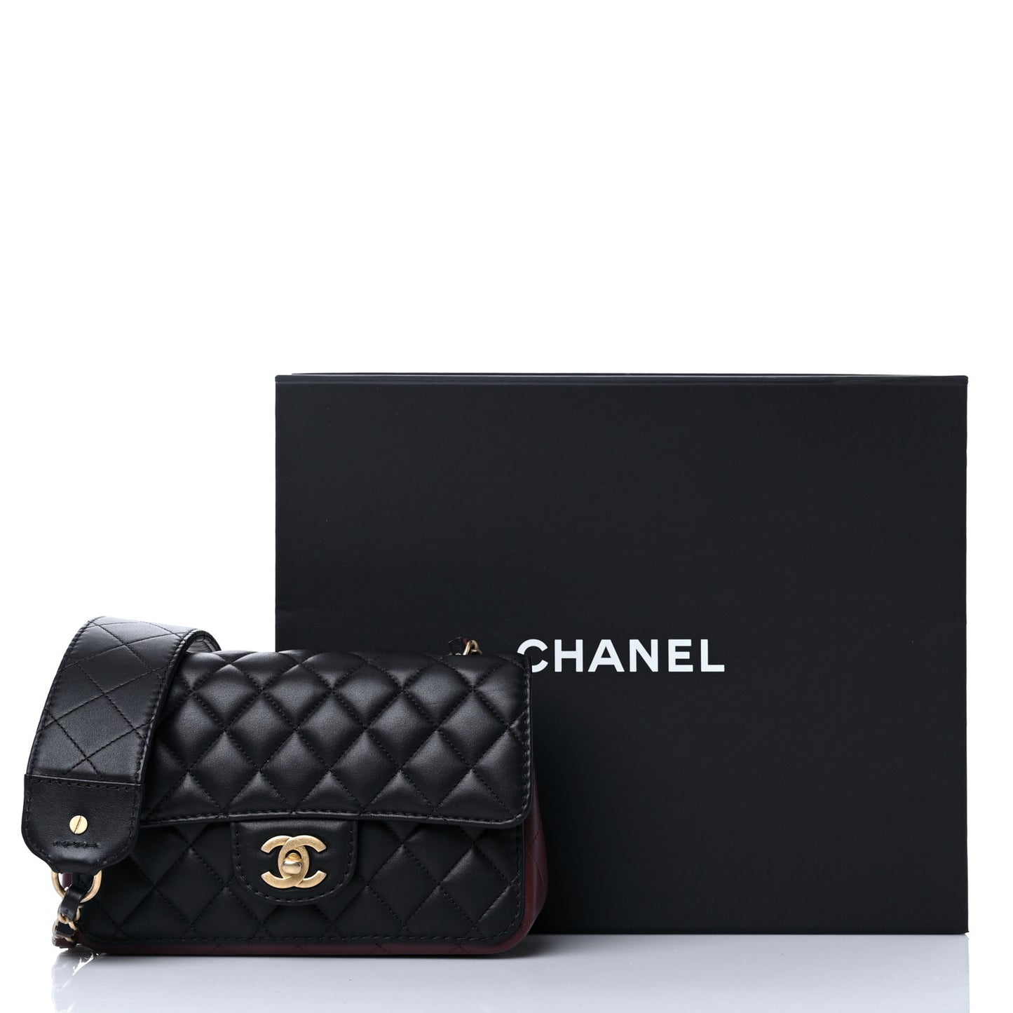 Calfskin Quilted Small Strap Into Flap Bag Black Brown