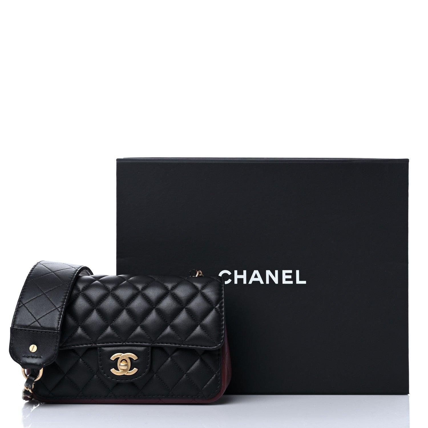 Chanel Calfskin Quilted Small Strap Into Flap Bag Black Brown 11 of 11