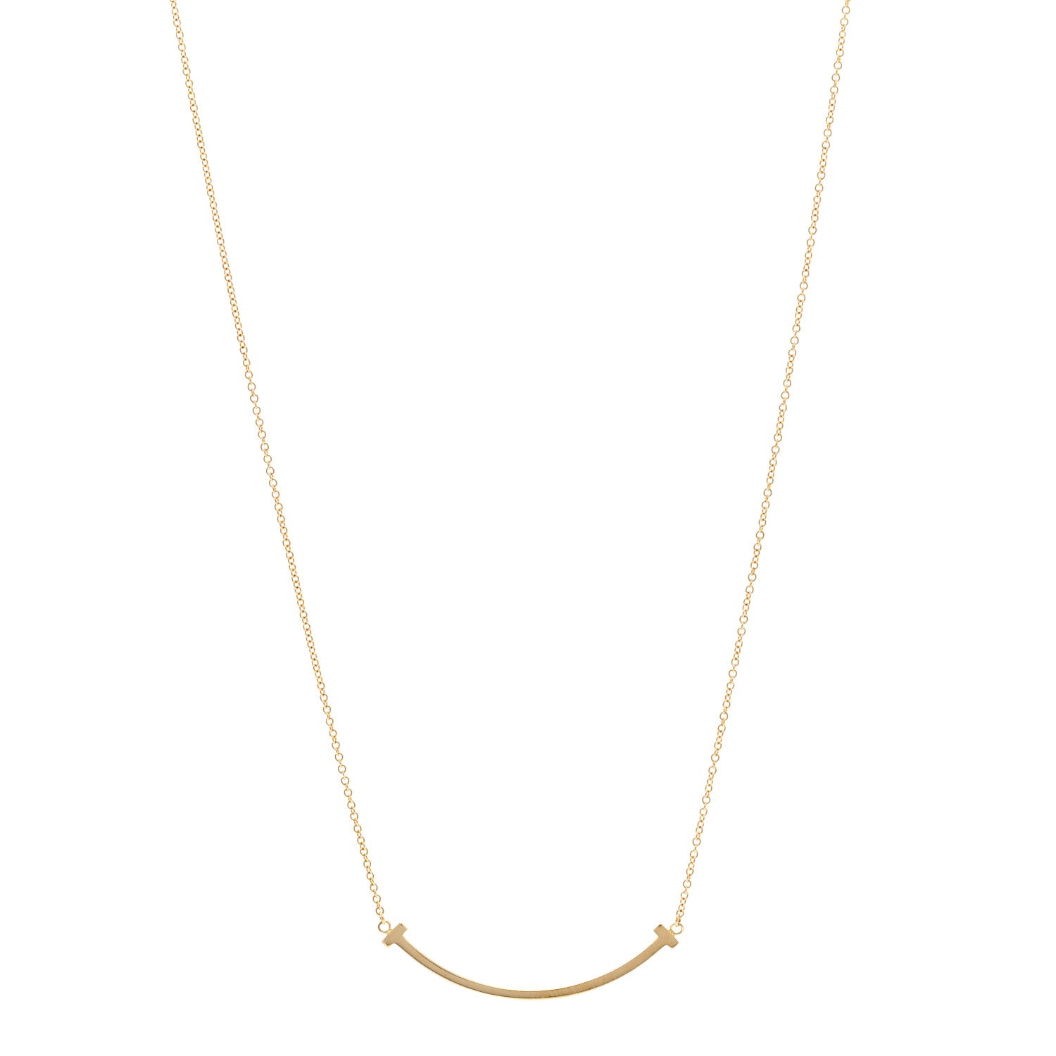 Tiffany 18K Yellow Gold Small T Smile Pendant Necklace 1 of 5