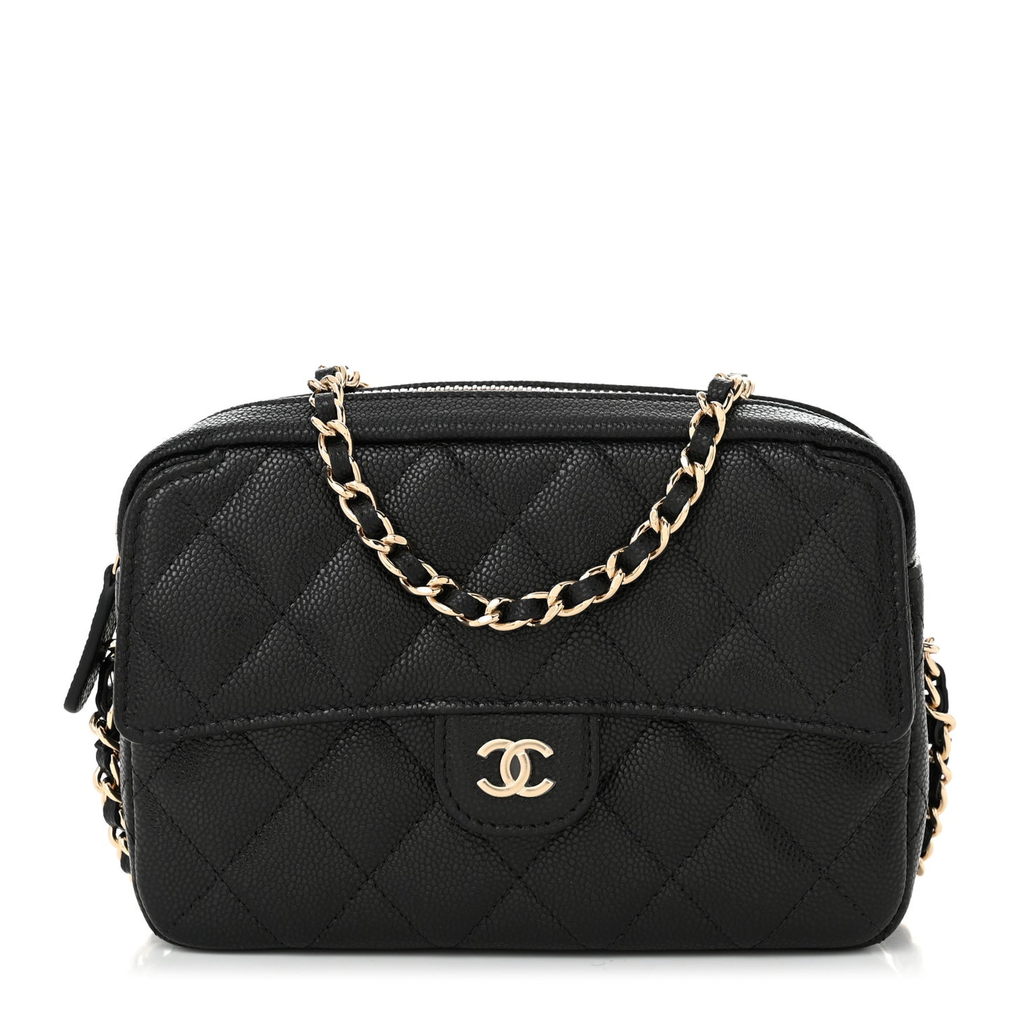 Caviar Quilted Mini Zip Clutch With Chain Black