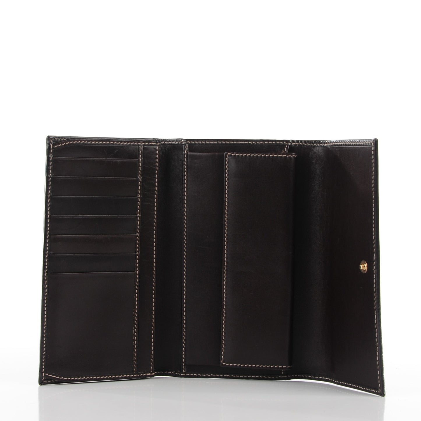GG Plus Monogram Joy Continental Snap Oranizer Wallet Beige Ebony Dark Brown