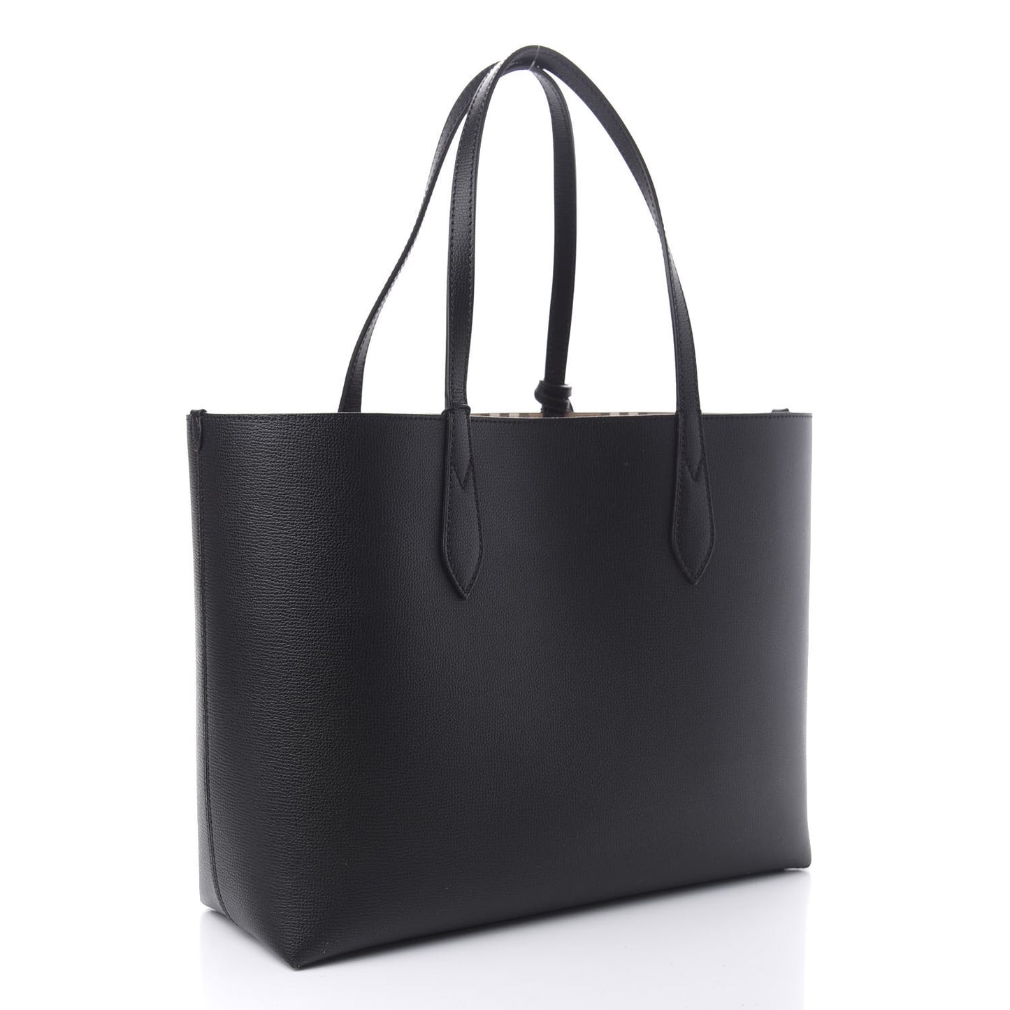 Grainy Calfskin Haymarket Check Medium Reversible Tote Black