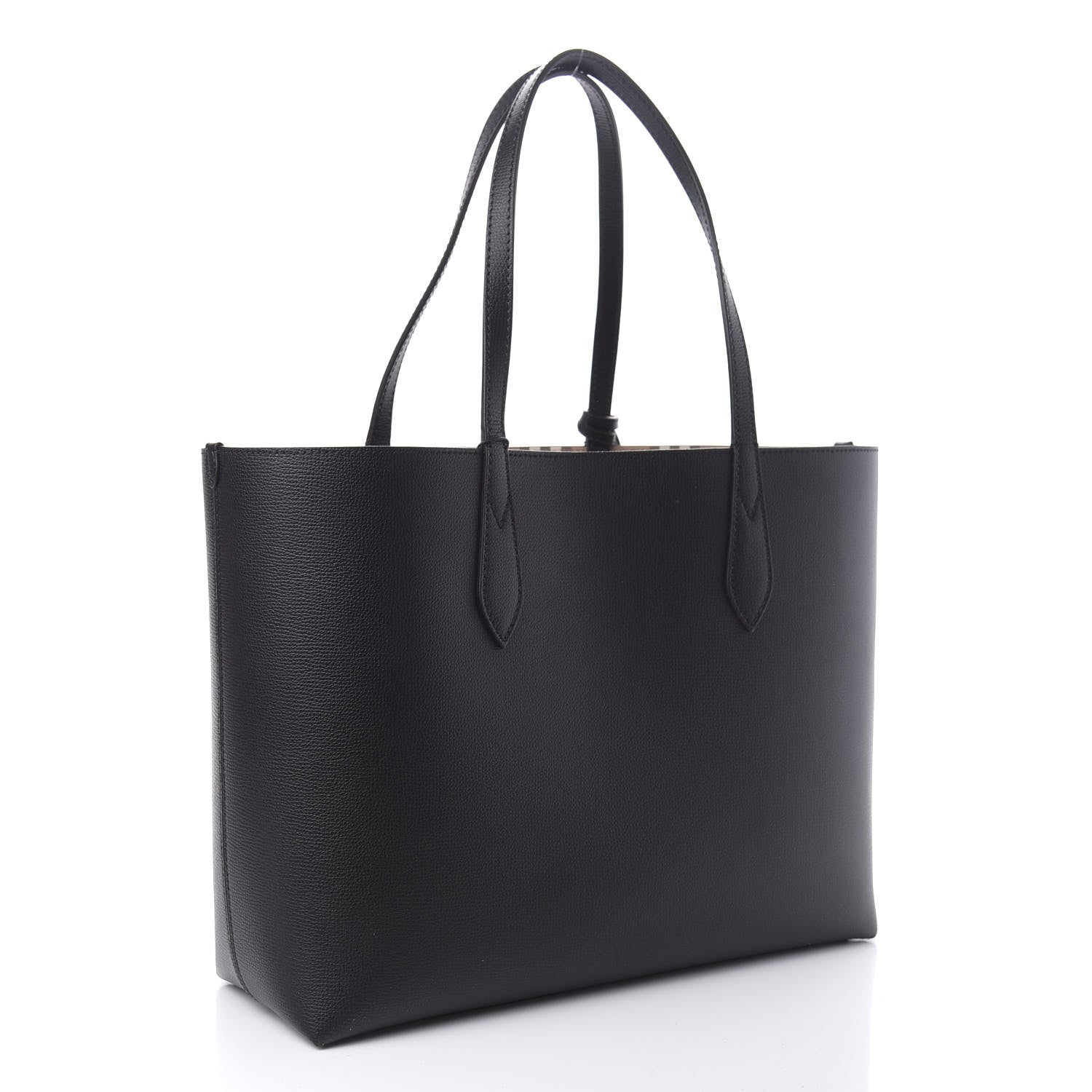 Burberry Grainy Calfskin Haymarket Check Medium Reversible Tote Black 3 of 14