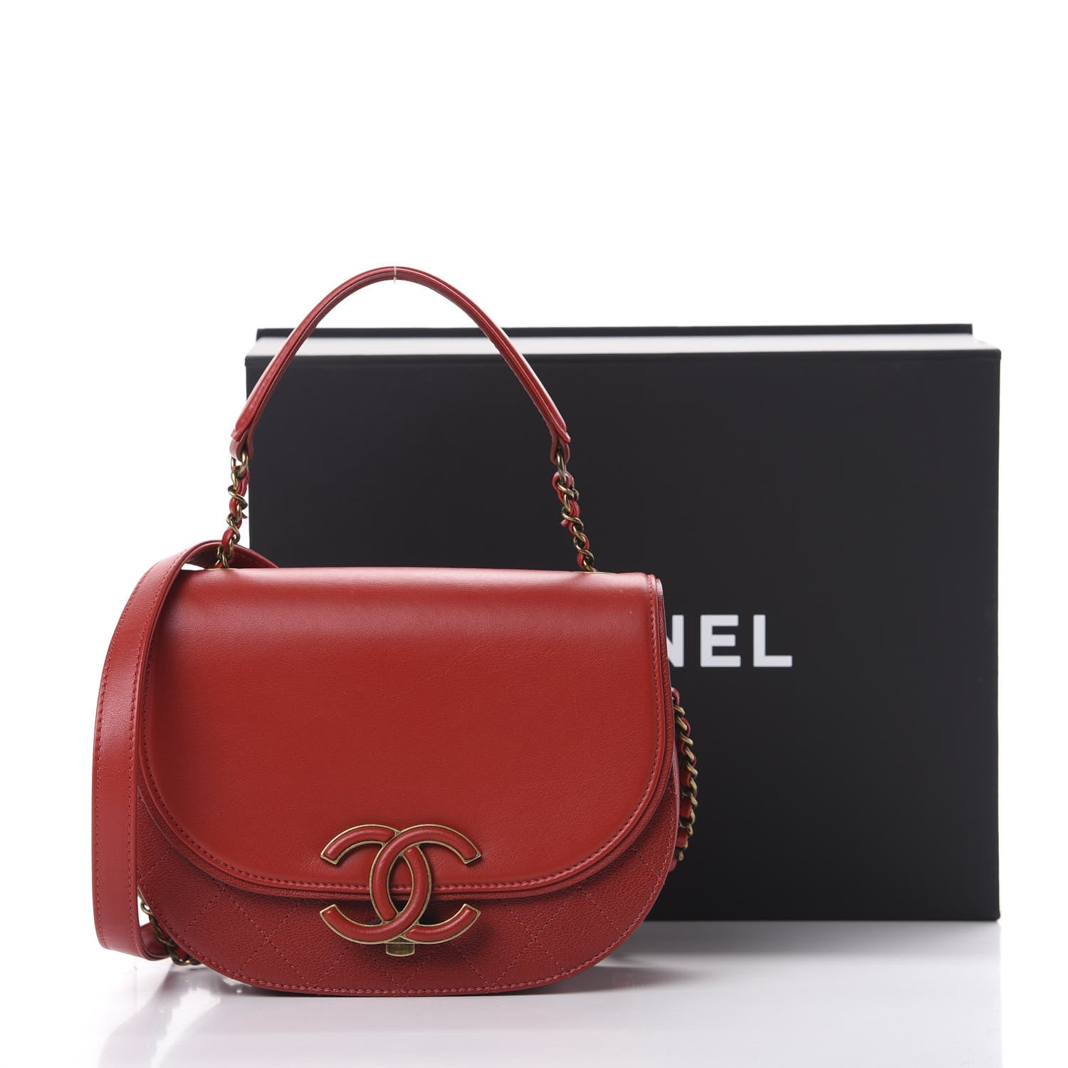 Chanel Shiny Calfskin Goatskin Quilted Small Coco Curve Messenger Flap Red 12 of 12