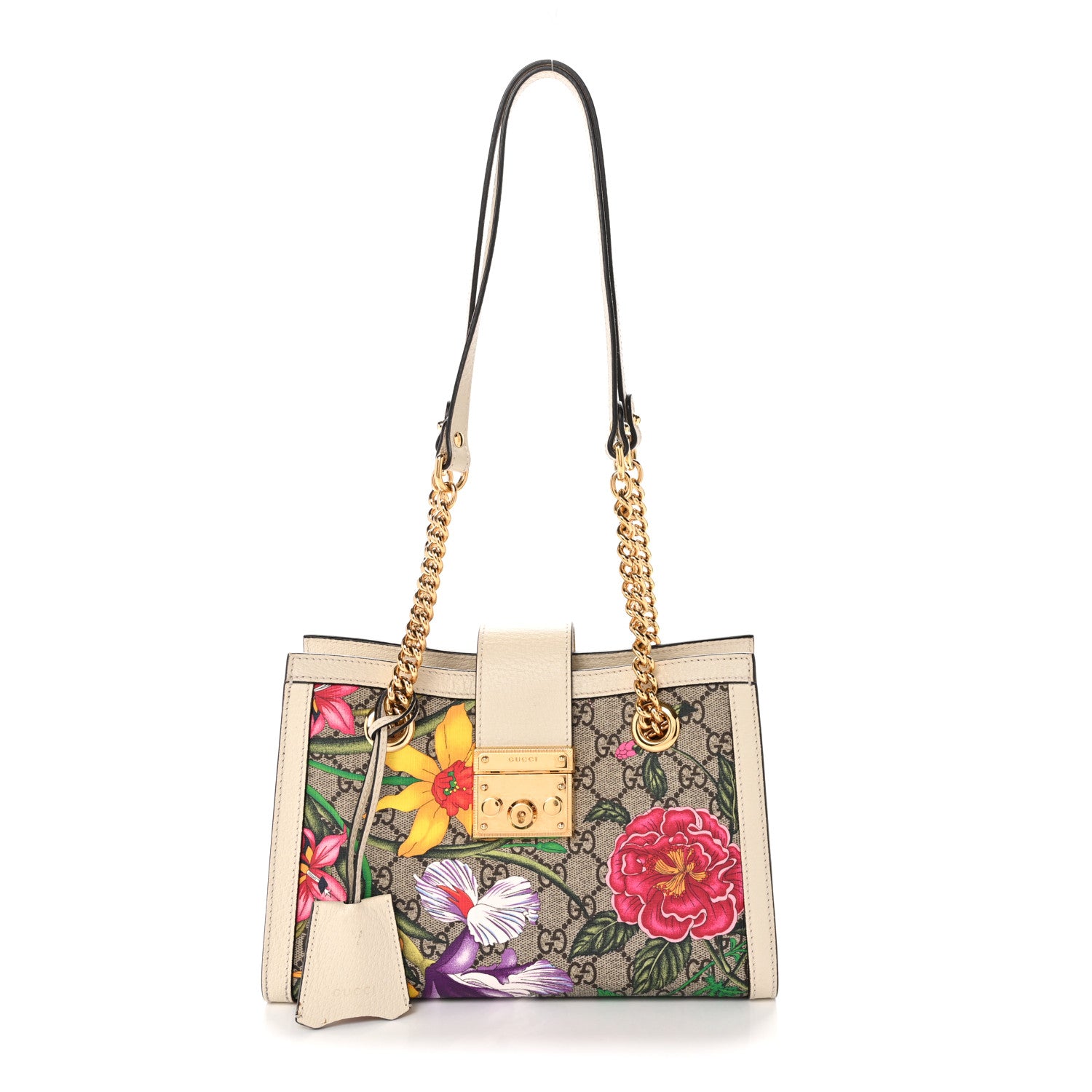 Gucci GG Supreme Monogram Flora Textured Calfskin Small Padlock Tote Beige Ebony Multicolor Mystic White 1 of 16