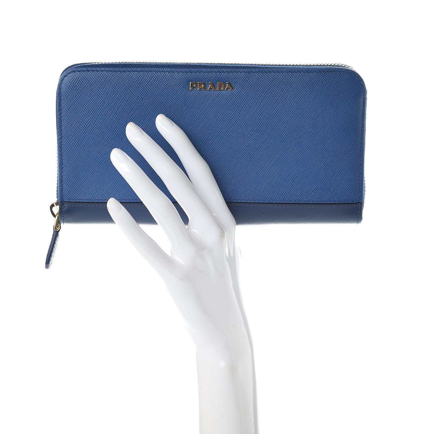 Prada Saffiano Stripe Zip Around Wallet Azzurro Bluette 395094